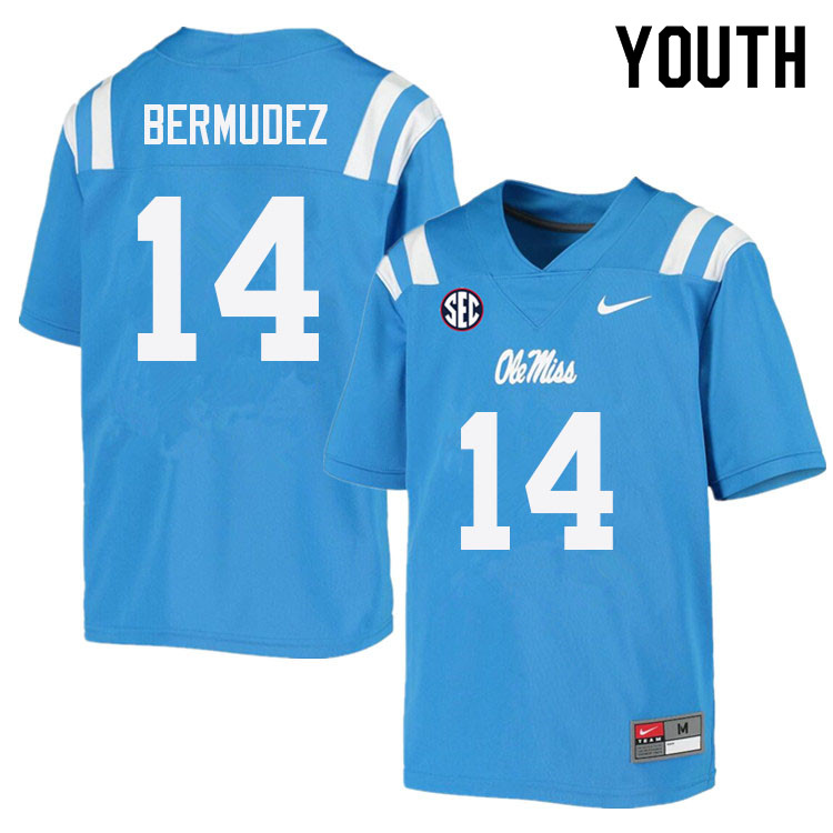 Youth #14 Derek Bermudez Ole Miss Rebels College Football Jerseys Sale-Power Blue - Click Image to Close